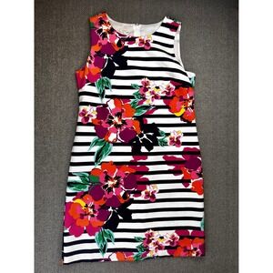 Talbots Dress Petite 12P Floral Striped Sleeveless Shift Wedding Guest Spring